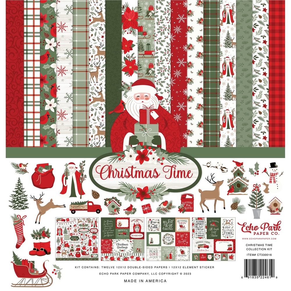 Echo Park Paper Co Christmas Time 12x12 Cardstock Paper Craft Scrapbooking Kit